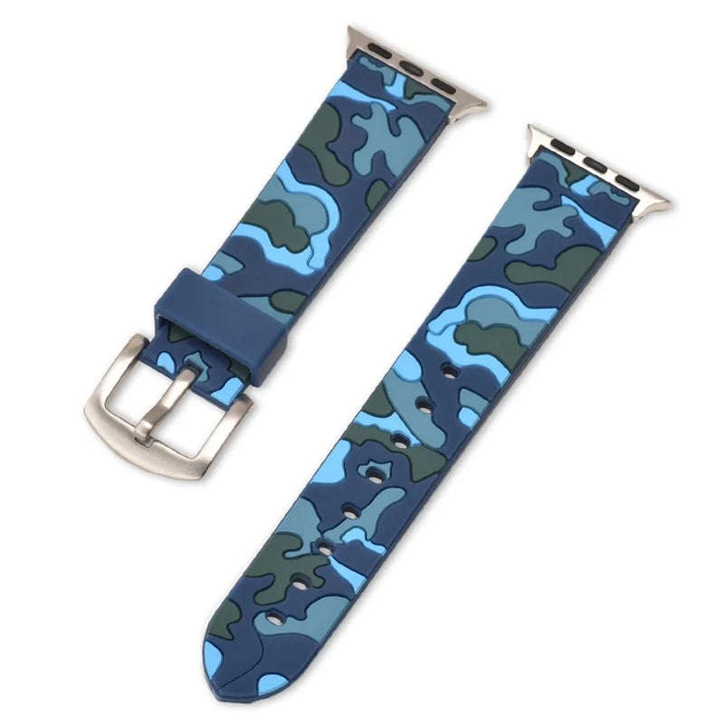 Bluejw 38mm 42mm Camo Watch Band for Apple iWatch, Silicone Replacement Strap - New Style Camouflage Smartwatch Wristband - Image 4