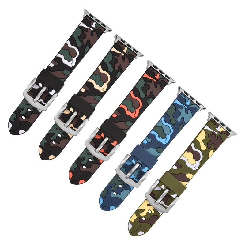 Bluejw 38mm 42mm Camo Watch Band for Apple iWatch, Silicone Replacement Strap - New Style Camouflage Smartwatch Wristband - Image 2