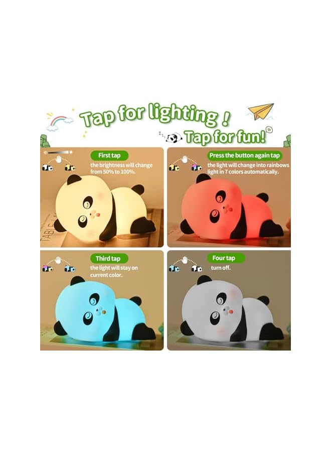 The Bros Cute Panda Night Light for Kids, 3-Level Dimmable with 7 Colors, LED Squishy Animal Lamp, Food Grade Silicone Touch Nursery Light with Timer, Ideal Room Decor for Children - Image 5