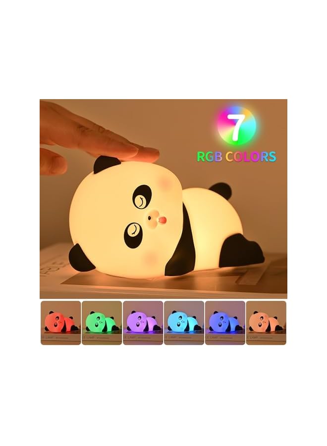 The Bros Cute Panda Night Light for Kids, 3-Level Dimmable with 7 Colors, LED Squishy Animal Lamp, Food Grade Silicone Touch Nursery Light with Timer, Ideal Room Decor for Children - Image 4