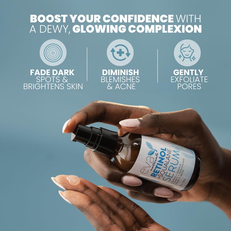 Eva Naturals Retinol + Squalane Serum â€“ Anti Aging Face Serum for Wrinkles, Collagen Boost, Eye & Night Use â€“ Retinoid Skin Care for Acne, Pores, Dark Spots & Sensitive Skin - Image 2