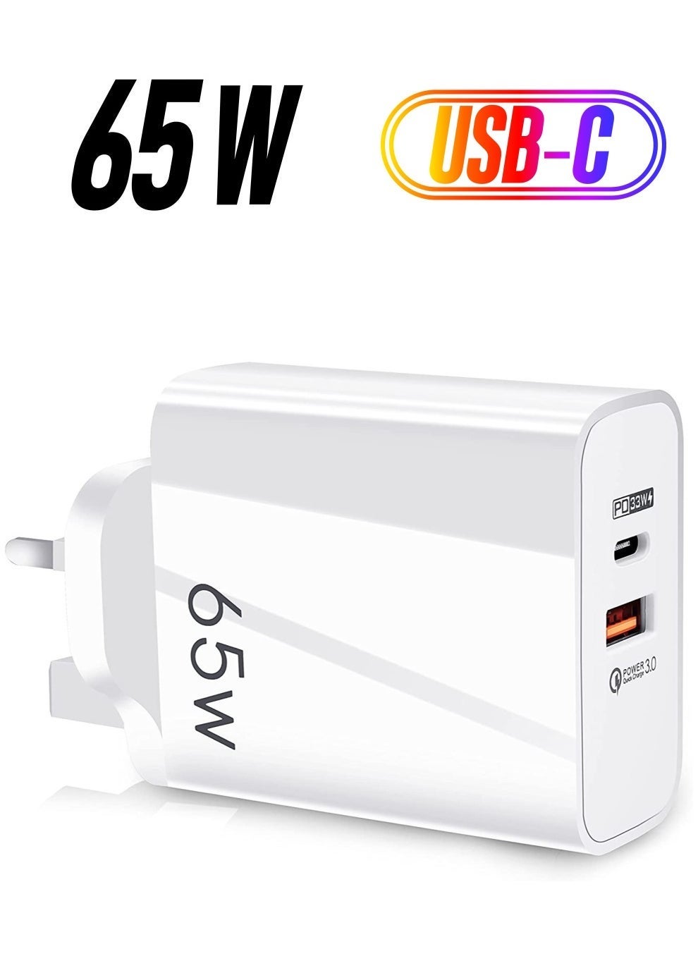 65W USB-C Fast Charger with PD 3.0 Technology – Dual Port USB Plug Charger for iPhone 14, Samsung, iPad, Mobile Power Banks, Tablets, Headphones More | Super Fast Type-C Wall Charger