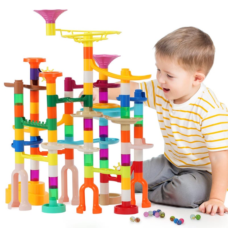 MaxTronic Marble Run 166Pcs Marble Maze Building Block Toys for Kids STEM Learning Toys Marble Track Race Set with 30 Glow in The Dark Glass Marbles Birthday Gift Toys for Boys Girls Aged 312