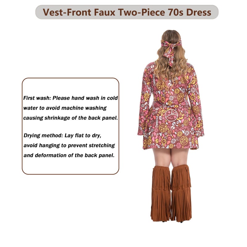 Fairycece Hippie Costume Women 70s Outfits Disco Dress 60s Adults Plus Size 1970s Clothing - Image 4