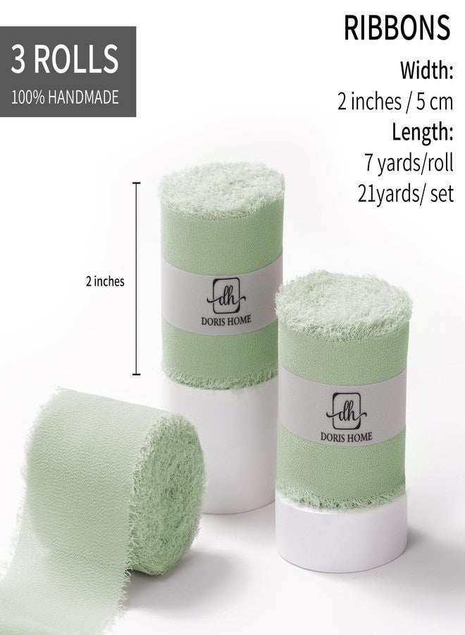 DORIS HOME Sage Green Chiffon Ribbon for Flower Bouquet, 2" x21Yd Fabric Ribbon for Gift Wrapping, Handmade Frayed Ribbon for Wedding/Christmas Decorations - Image 3