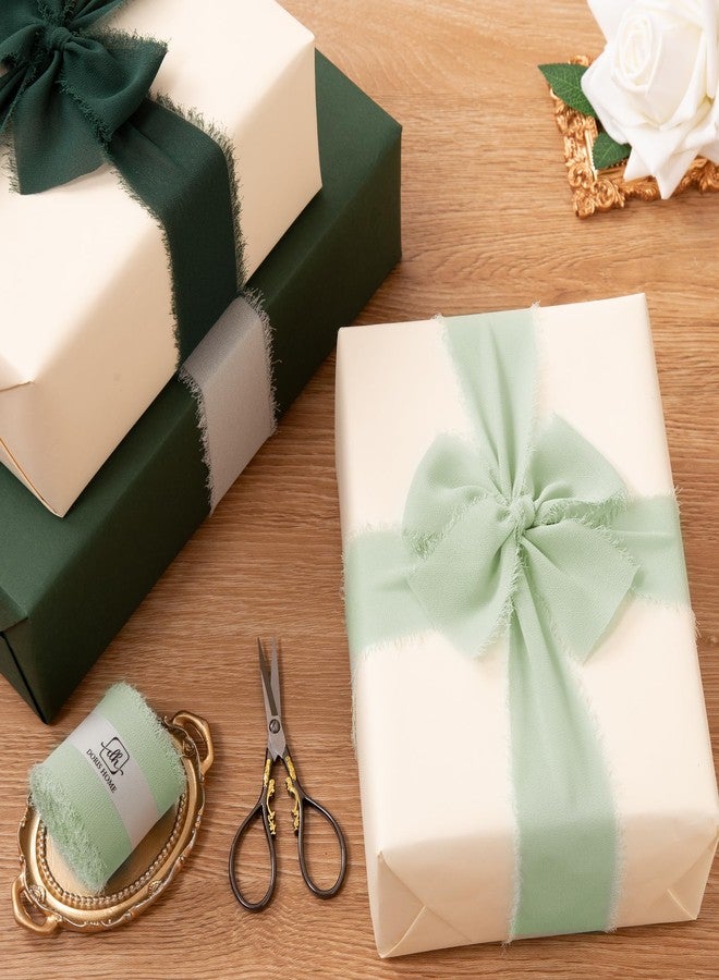 DORIS HOME Sage Green Chiffon Ribbon for Flower Bouquet, 2" x21Yd Fabric Ribbon for Gift Wrapping, Handmade Frayed Ribbon for Wedding/Christmas Decorations - Image 5