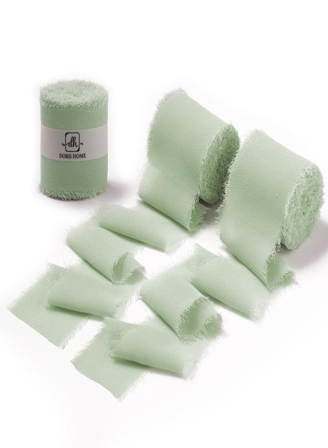 DORIS HOME Sage Green Chiffon Ribbon for Flower Bouquet, 2" x21Yd Fabric Ribbon for Gift Wrapping, Handmade Frayed Ribbon for Wedding/Christmas Decorations - Image 1