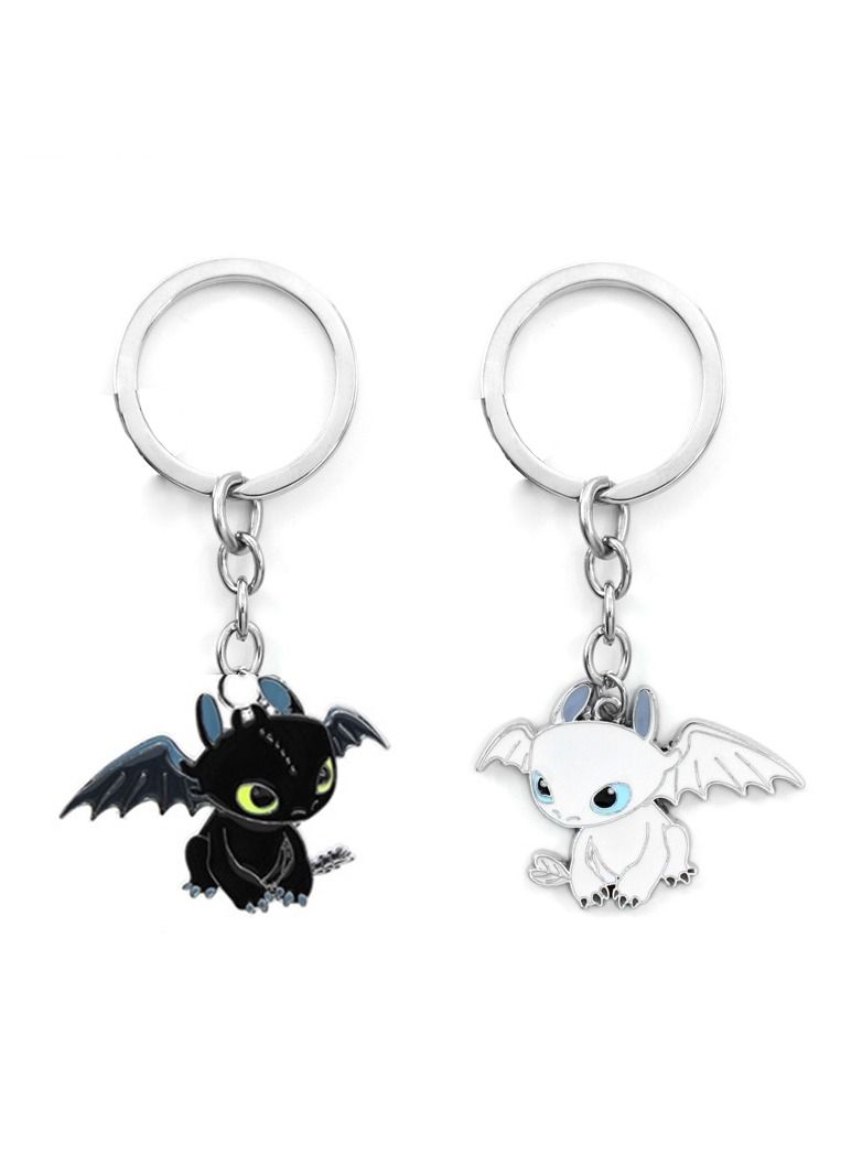 2pcs Night Fury Light Fury Toothless Animal Pendant Keychain - Image 1