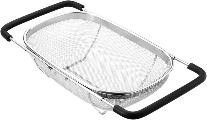 DOPMEP Fine Mesh Colander Over The Sink 6 Quart Stainless Steel Strainer Basket & Expandable Rubber Grip Handles - Strain, Drain, Rinse Fruits, Vegetables | Expandable Rubber Grip Handles - Strain, Drain, Rinse Fruits, Vegetables - Image 1