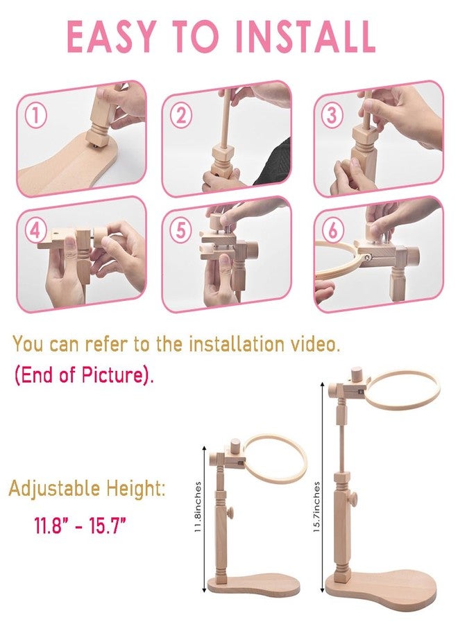 TINDTOP 3 Sets Embroidery Kit for Adults with Embroidery Hoop Stand, Hummingbird and Flower Embroidery Kit, Beech Wood Adjustable Rotated Embroidery Hoop Holder for Embroidery Projects - Image 5