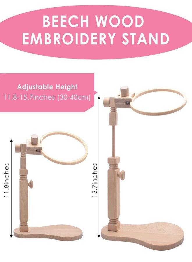 TINDTOP 3 Sets Embroidery Kit for Adults with Embroidery Hoop Stand, Hummingbird and Flower Embroidery Kit, Beech Wood Adjustable Rotated Embroidery Hoop Holder for Embroidery Projects - Image 2