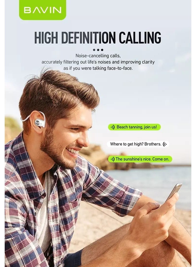 BAVIN BH35 Sports Headphones Bluetooth 5.3V Wireless Air Conduction Waterproof IPX4 Earphones with Built-In Microphone White - Image 2