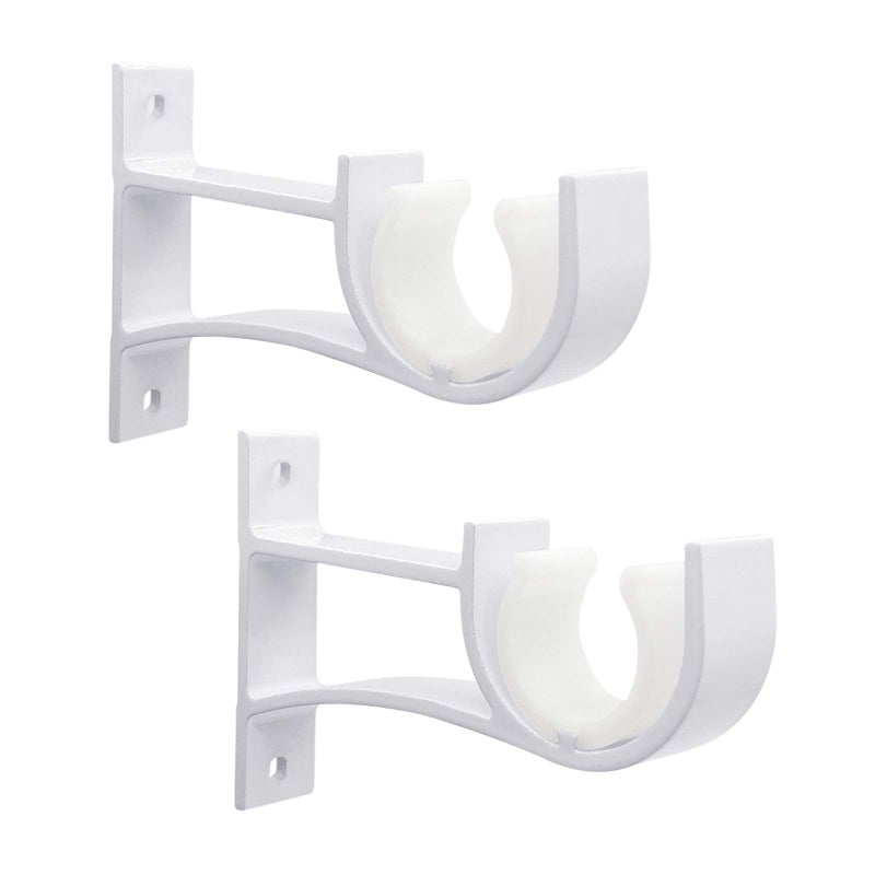 Curtain Rod Bracket Heavy Duty Curtain Rod Holder White Curtain Rod Hook for 1 Inch Drape Rod Single Curtain Brackets for Wall Rod Support 2 Pack