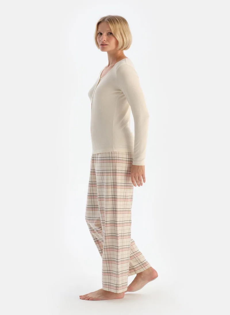 dagi T-shirt & Trousers Pajama Set U-neck %100 Cotton Mid Rise Sleepwear