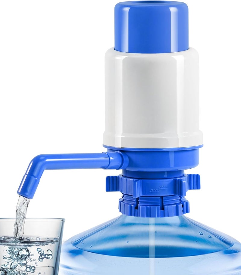 Lirches Manual Water Dispenser for 5 Gallon Bottle - Hand Press 5 Gallon Water Dispenser, Secure Fit on Crown Top Jugs - Adjustable Tube Length, Protective Spout Cap, Cleaning Brush, BPA-Free Food Grade - Image 1