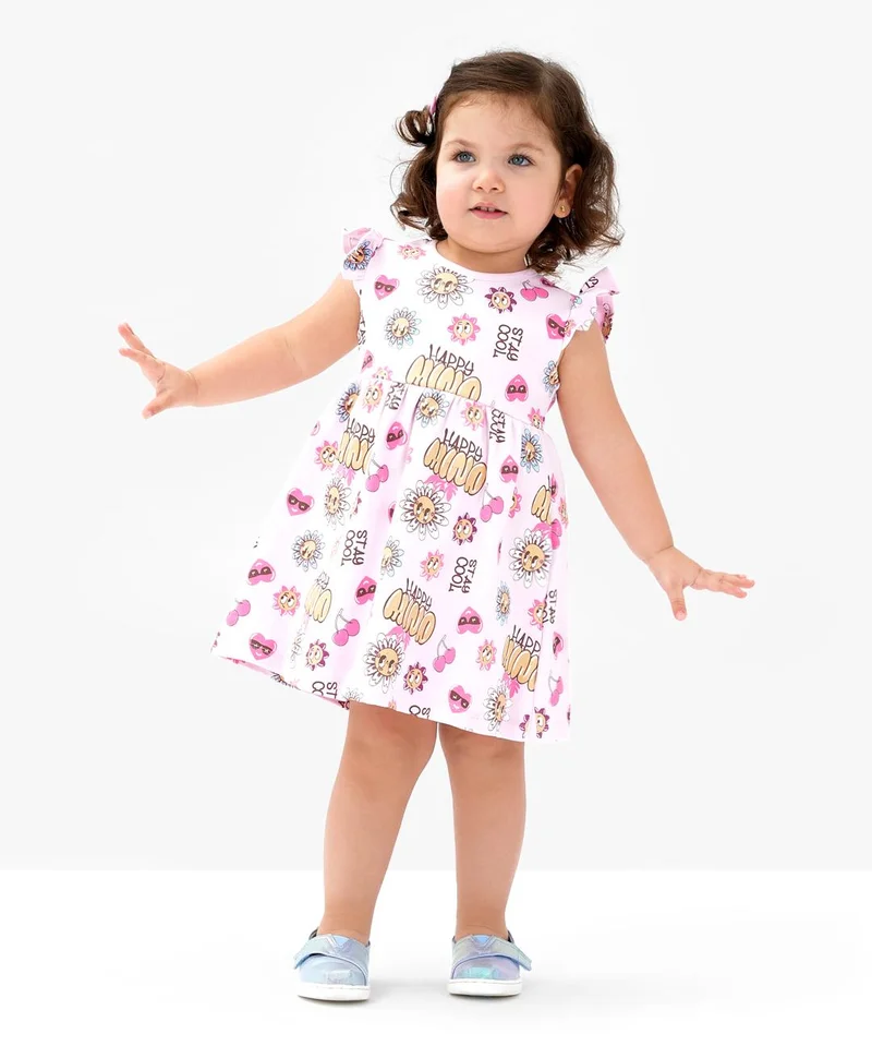 Bonfino Bonfino 100% Cotton Knit Sleeveless Frock With Cherry Print - Pink