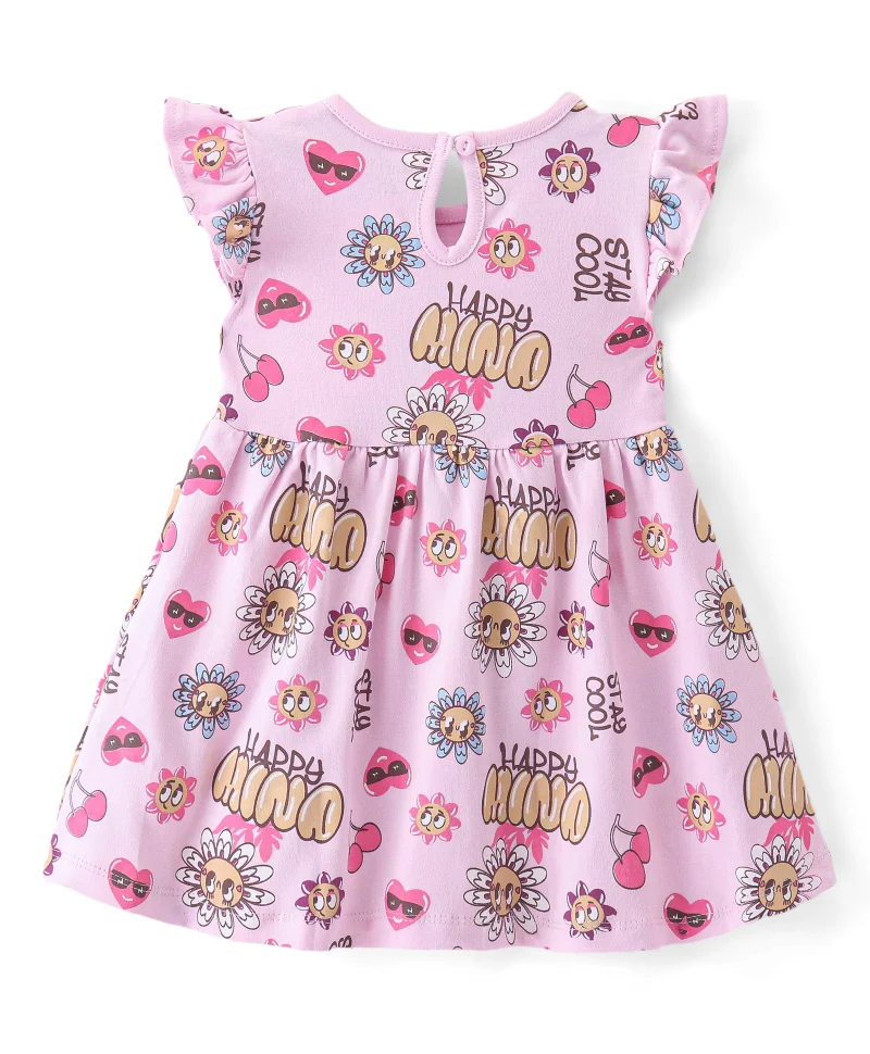 Bonfino Bonfino 100% Cotton Knit Sleeveless Frock With Cherry Print - Pink