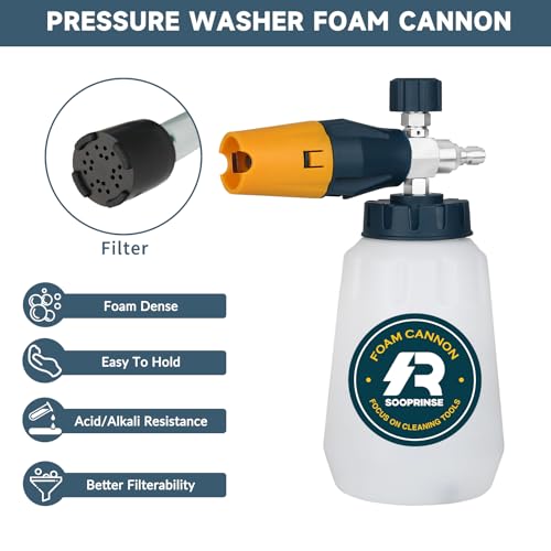Sooprinse Foam Cannon with 1/4 Inch Quick Connector, Heavy Duty Car Foam Blaster Wide Neck Adjustable Snow Foam Lance for Pressure Washer, 1 Liter - Image 4