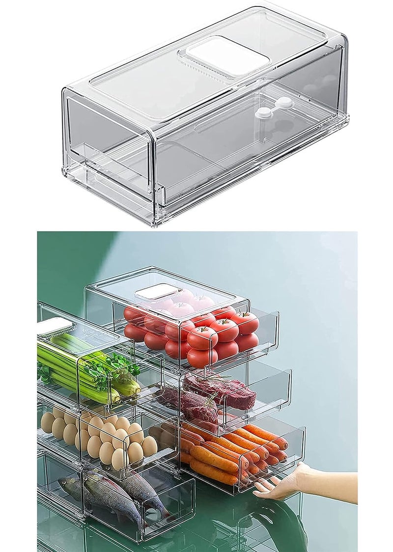Refrigerator Organizer Stackable Food Kitchen Portable Storage Box  Fridge  Freezer Drawer Organizer with Ventilation Window for Fruit  Vegetables 1 Pack M