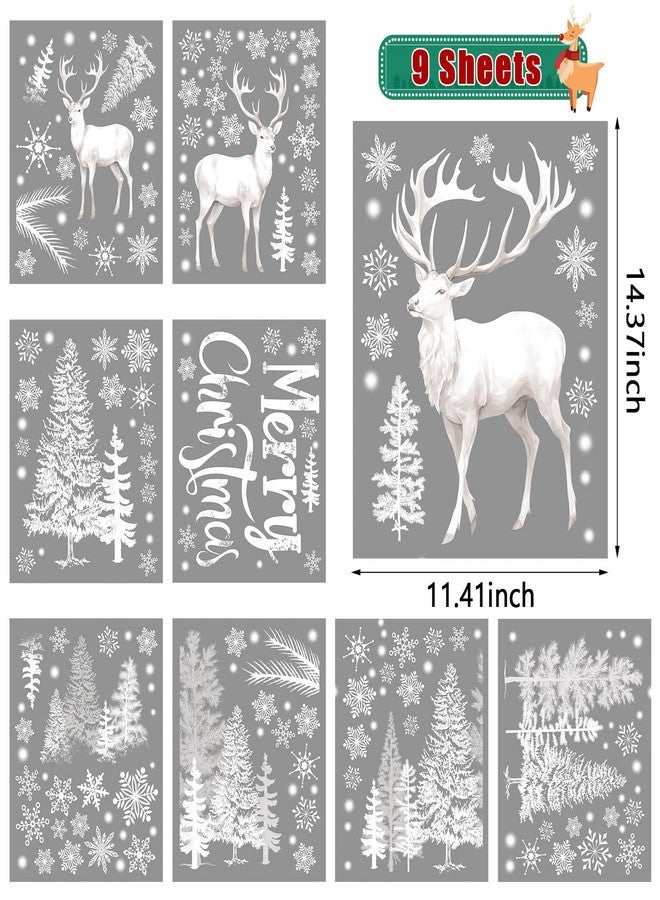 LOAVER 9 Sheets Christmas Window Clings,White Xmas Double-Sided Large Christmas Tree Reindeer Snowflakes Window Stickers Decals for Christmas Winter Party Glass Window Decoraions - Image 2