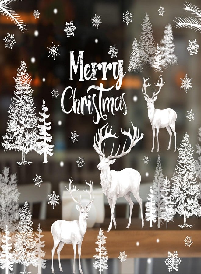 LOAVER 9 Sheets Christmas Window Clings,White Xmas Double-Sided Large Christmas Tree Reindeer Snowflakes Window Stickers Decals for Christmas Winter Party Glass Window Decoraions - Image 4