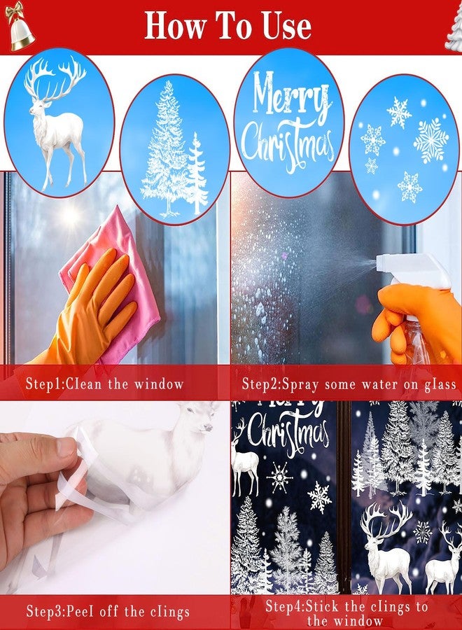 LOAVER 9 Sheets Christmas Window Clings,White Xmas Double-Sided Large Christmas Tree Reindeer Snowflakes Window Stickers Decals for Christmas Winter Party Glass Window Decoraions - Image 3