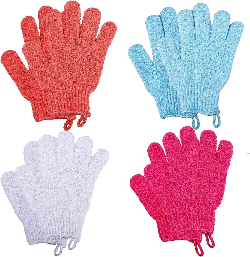 HZYH 8 Pcs Bamboo Exfoliating Gloves, Body Scrub Mitts for Dead Skin Removal, Shower Wash Gloves Suitable for Adults and Kids, Available in Blue, White, Pink, Orange - Image 1