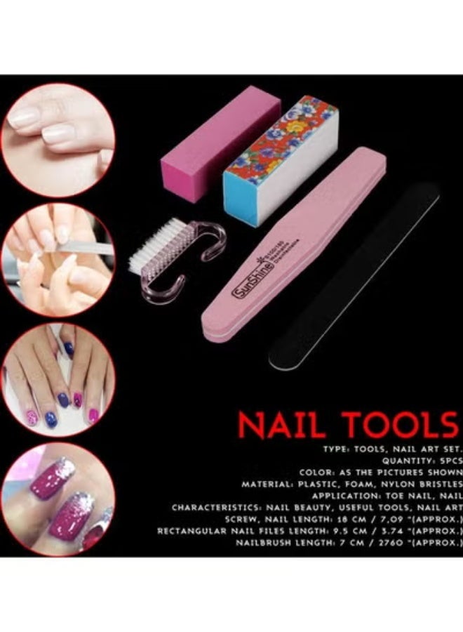 5Pcs Manicure Nail Care Tool Set Nail Beauty Nail Files Buffer Block Brush - Image 5