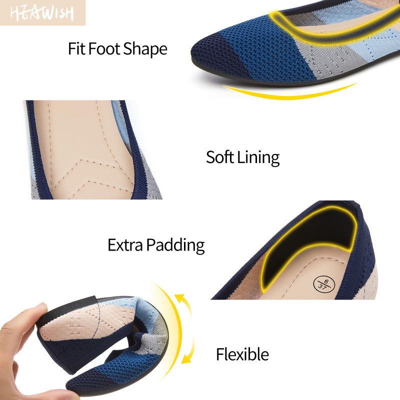 HEAWISH Womenâ€™s Ballet Flat Flats Shoes Comfortable Mesh Pointed Toe Slip On Dress Shoes(Blue,US8) - Image 4