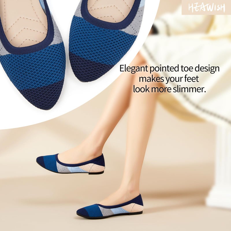 HEAWISH Womenâ€™s Ballet Flat Flats Shoes Comfortable Mesh Pointed Toe Slip On Dress Shoes(Blue,US8) - Image 5