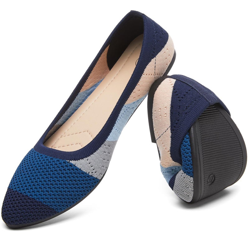 HEAWISH Womenâ€™s Ballet Flat Flats Shoes Comfortable Mesh Pointed Toe Slip On Dress Shoes(Blue,US8) - Image 1