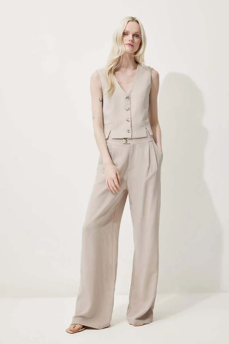 DeFacto V Neck Linen Blend White Blazer Vest