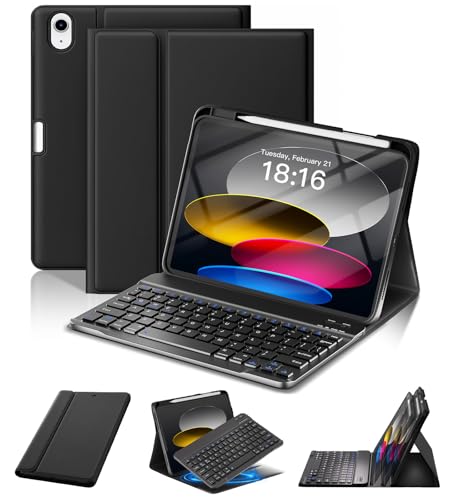 NOKBABO for iPad 11th 10th Generation Case with Keyboard Magnetic Wireless Detachable Folio case with Pencil Holder Keyboard for iPad 11thA162025 ipad 10th Generation2022 Black - Image 1