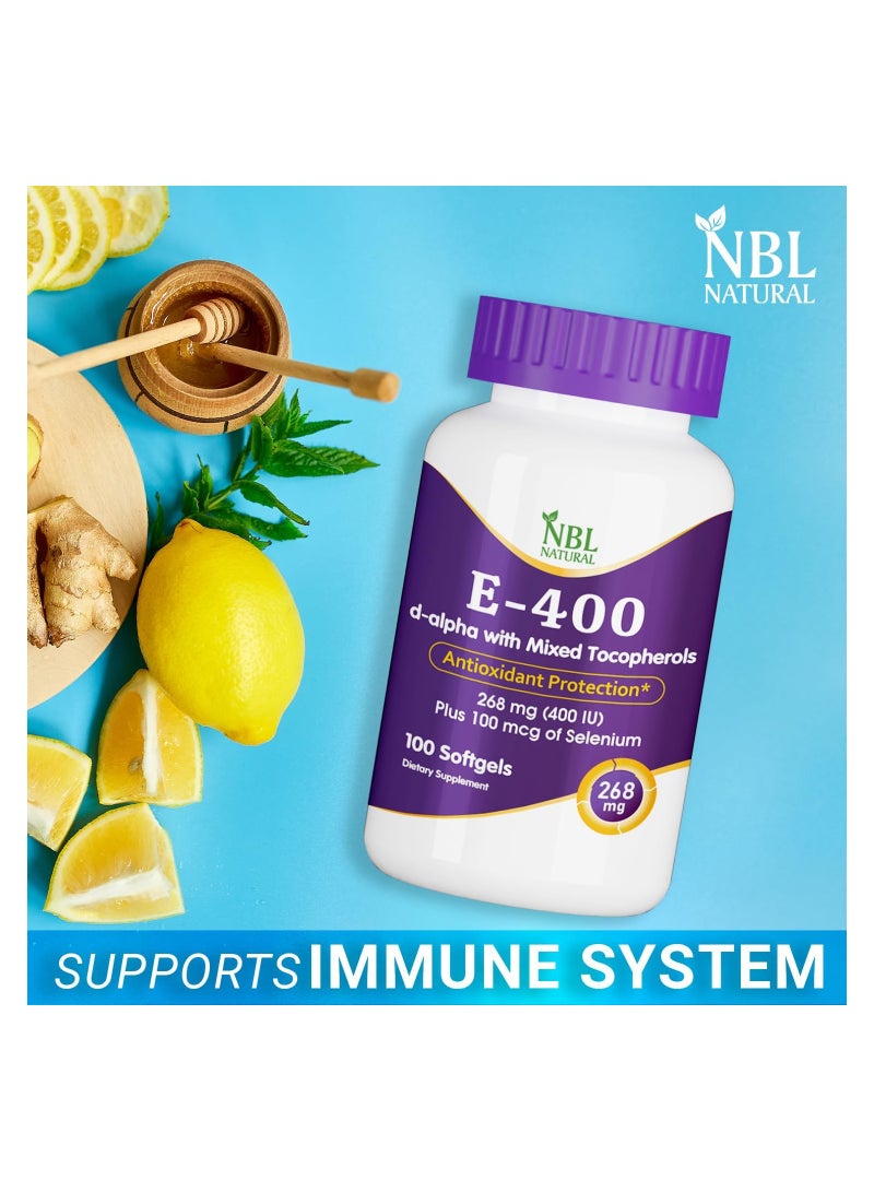 أن بي أل ناتشورال فيتامين E-400 الطبيعي من NBL التوكوفيرول والسيلينيوم 100 كبسولة يدعم الصحة ومناعة بشرة  والقلب للرجال والنساء - Image 3