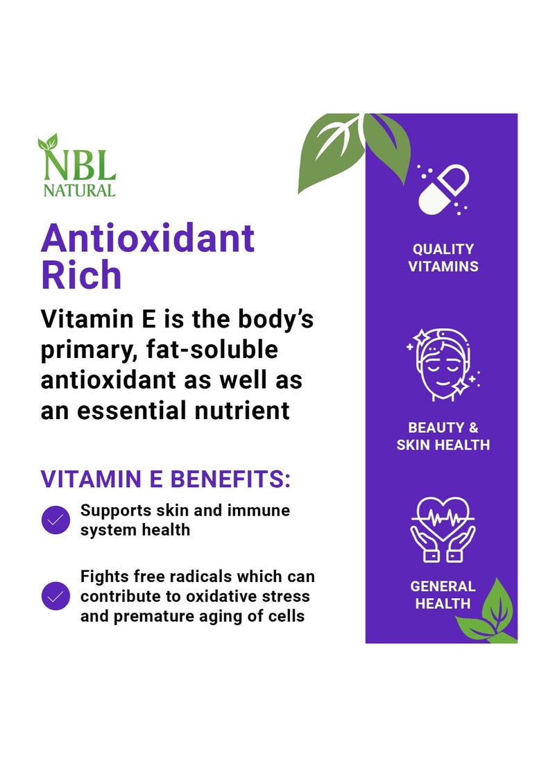 أن بي أل ناتشورال فيتامين E-400 الطبيعي من NBL التوكوفيرول والسيلينيوم 100 كبسولة يدعم الصحة ومناعة بشرة  والقلب للرجال والنساء - Image 4