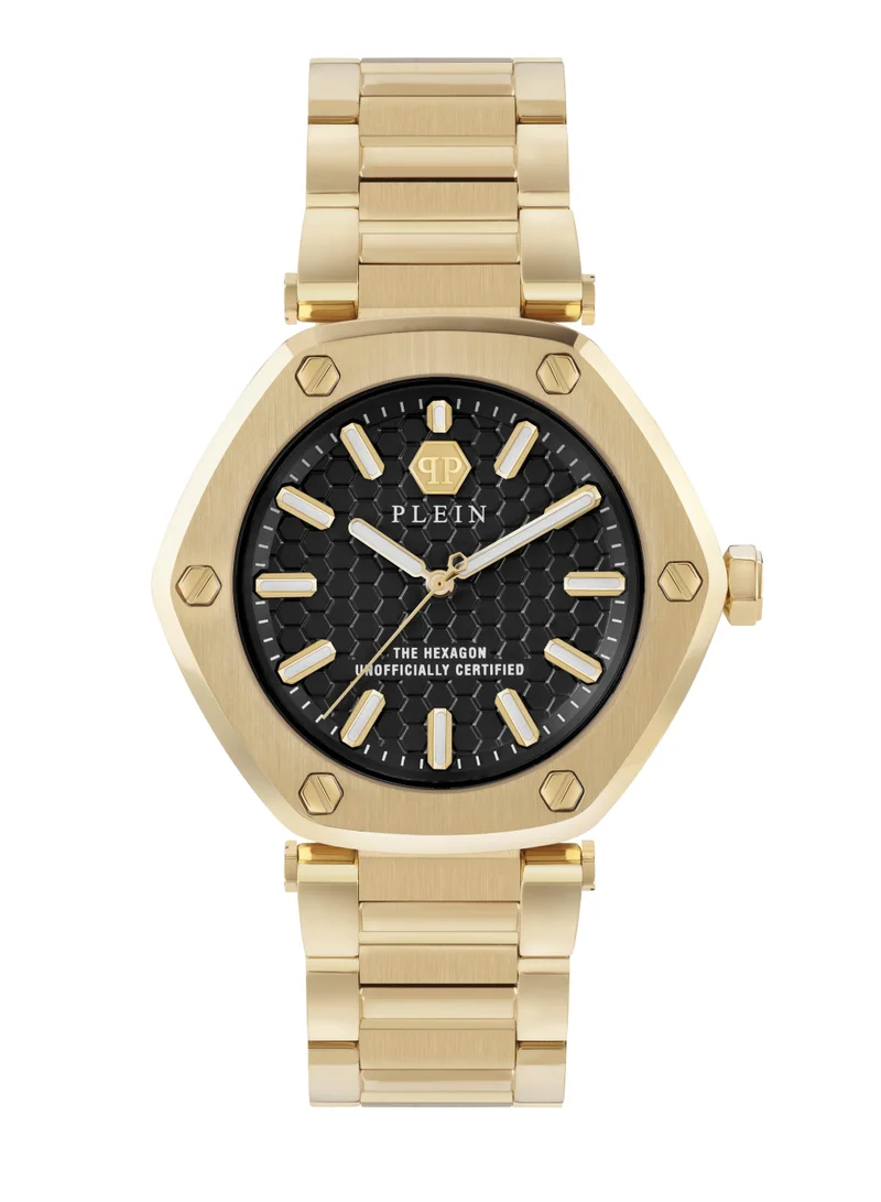 PHILIPP PLEIN Hexagon Watch For Women With Champagne Gold Plated Stainless Steel Bracelet 38 Mm 5 Atm