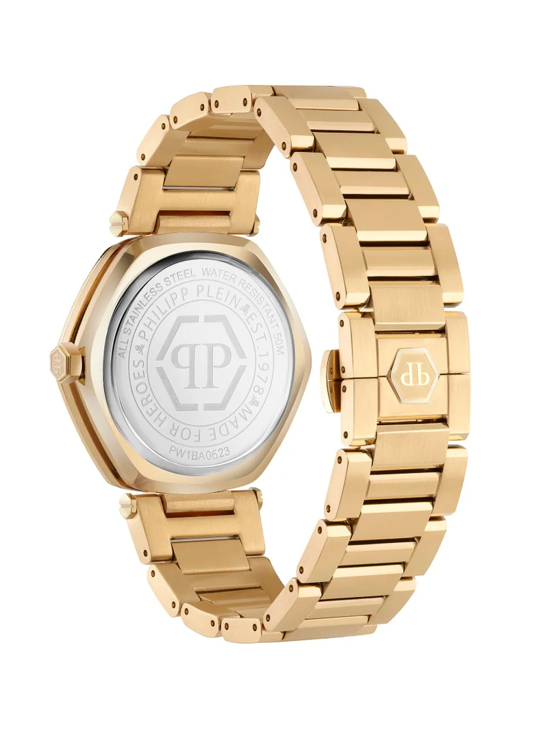 PHILIPP PLEIN Hexagon Watch For Women With Champagne Gold Plated Stainless Steel Bracelet 38 Mm 5 Atm