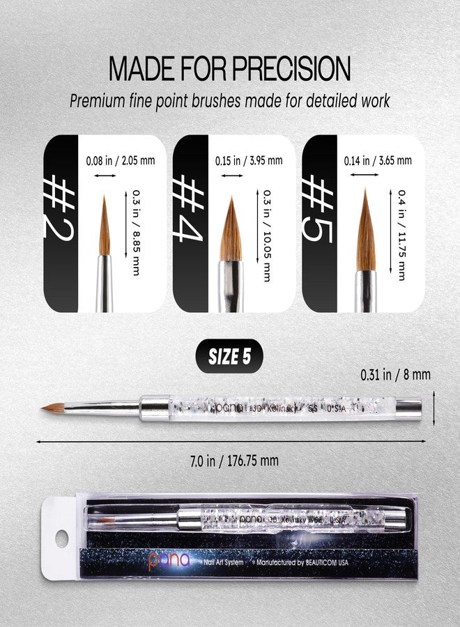 PANA 3D Kolinsky Nail Art Brush - Silver Glitter Handle, Size 5 - Acrylic Nail Art Sculpture Brush for Manicures Pedicure Salon Professional or Beginner - Image 2