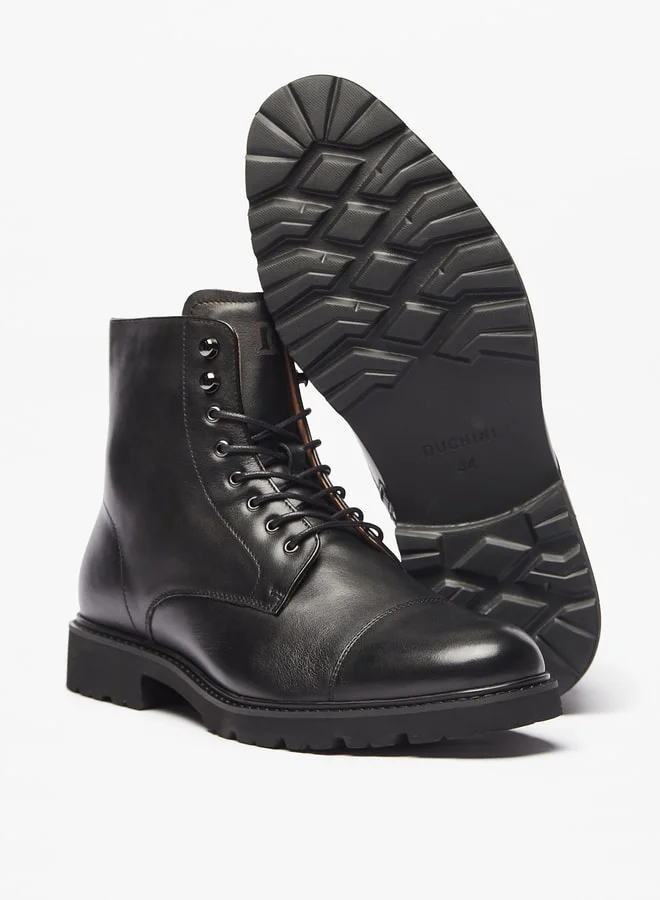 DUCHINI Men's Solid Ankle Boots with Zip Closure