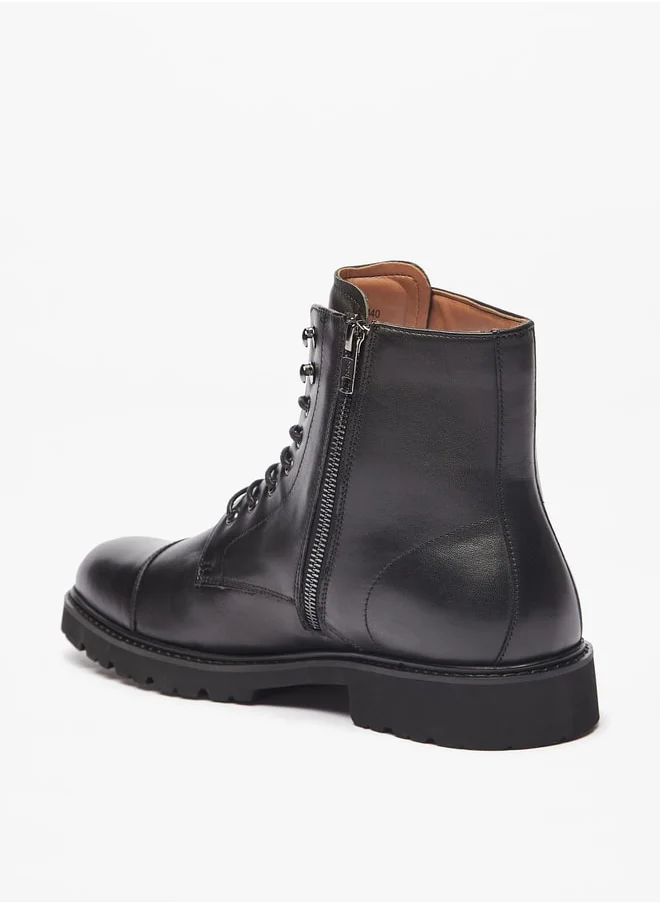 دوتشيني Men's Solid Ankle Boots with Zip Closure