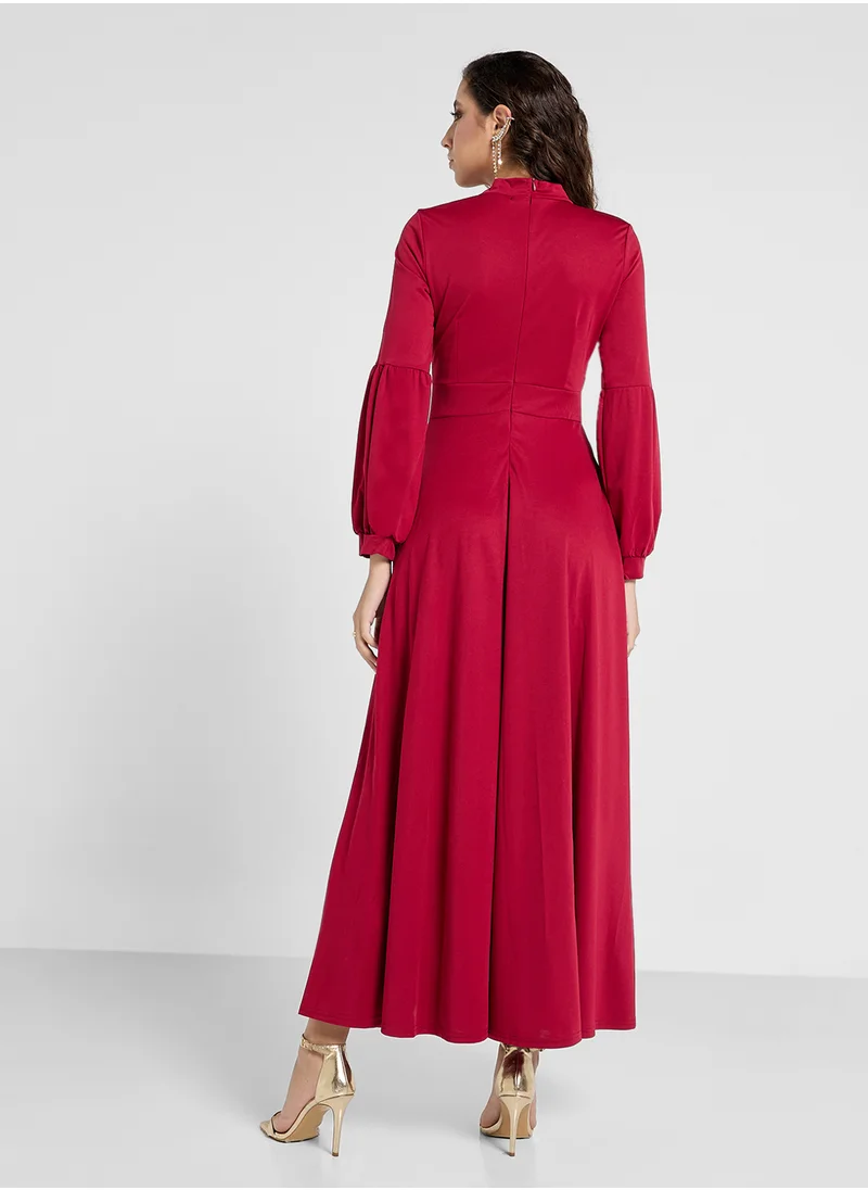 Khizana Pleated Dress With Tie Detail