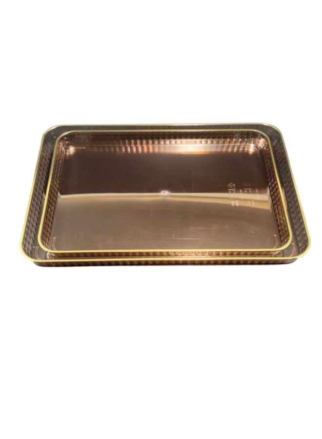 Premuim 2-Piece Set Durable Plastic Serving Trays in Honey Color – Perfect for Hosting or Serving Tea and Coffee | Sizes: Small 36.5×25.5×2.7 cm – Large 41.5×28.5×2.9 cm - Image 1