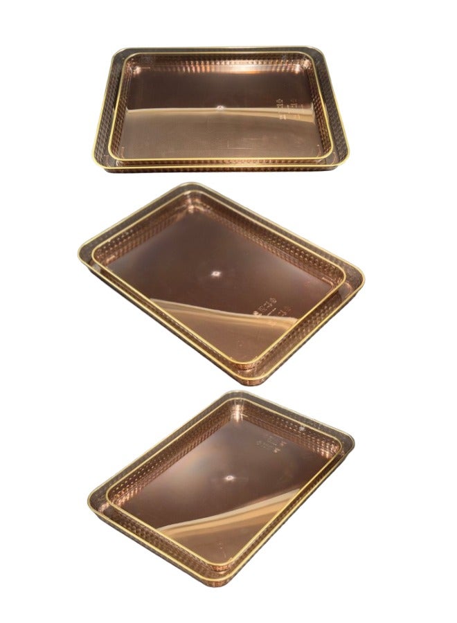 Premuim 2-Piece Set Durable Plastic Serving Trays in Honey Color – Perfect for Hosting or Serving Tea and Coffee | Sizes: Small 36.5×25.5×2.7 cm – Large 41.5×28.5×2.9 cm - Image 2