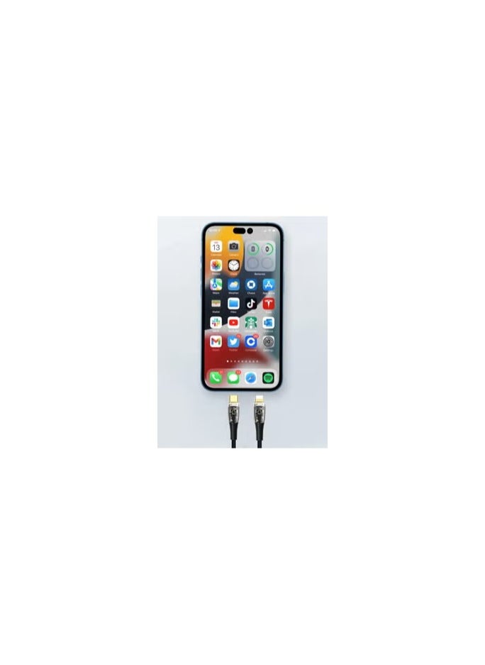 CATANES - USB Type C to Lightning Cable Fast Charging Cable Transparent Adapter Fast Charging Cable Black 1M - Image 1