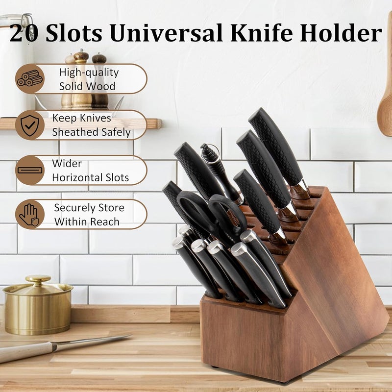 RedCall 20 Slot Knife Block Storage without Knives,Acacia Wood Universal Knife Holder for Kitchen Countertop,Large Butcher Block Organizer,Easy Kitchen Knife Storage (Brown) - Image 3