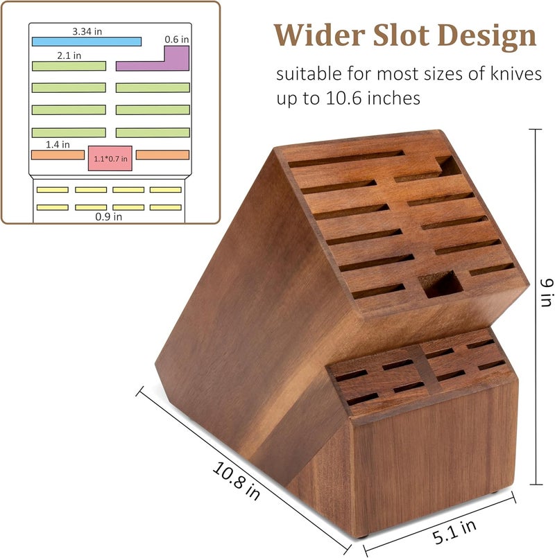 RedCall 20 Slot Knife Block Storage without Knives,Acacia Wood Universal Knife Holder for Kitchen Countertop,Large Butcher Block Organizer,Easy Kitchen Knife Storage (Brown) - Image 5