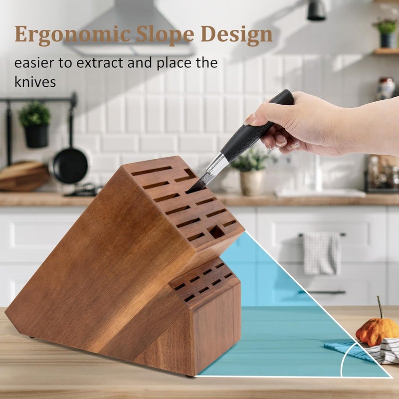 RedCall 20 Slot Knife Block Storage without Knives,Acacia Wood Universal Knife Holder for Kitchen Countertop,Large Butcher Block Organizer,Easy Kitchen Knife Storage (Brown) - Image 4