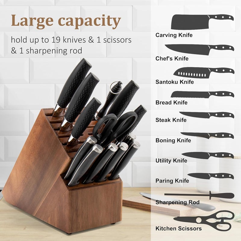 RedCall 20 Slot Knife Block Storage without Knives,Acacia Wood Universal Knife Holder for Kitchen Countertop,Large Butcher Block Organizer,Easy Kitchen Knife Storage (Brown) - Image 2