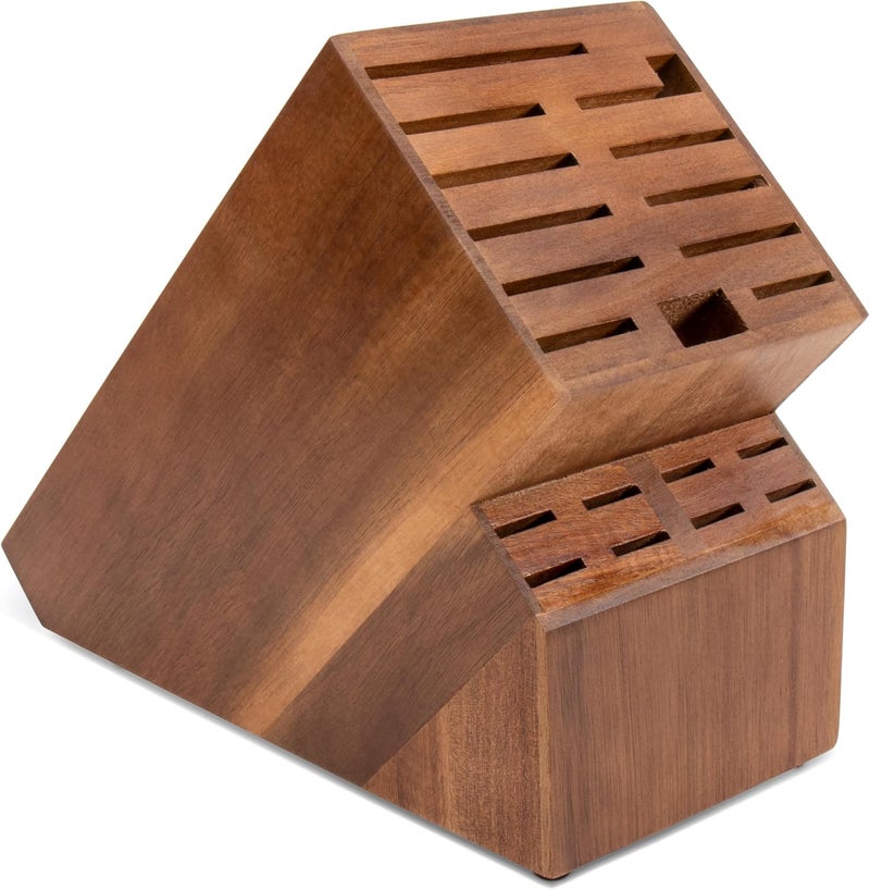 RedCall 20 Slot Knife Block Storage without Knives,Acacia Wood Universal Knife Holder for Kitchen Countertop,Large Butcher Block Organizer,Easy Kitchen Knife Storage (Brown) - Image 1