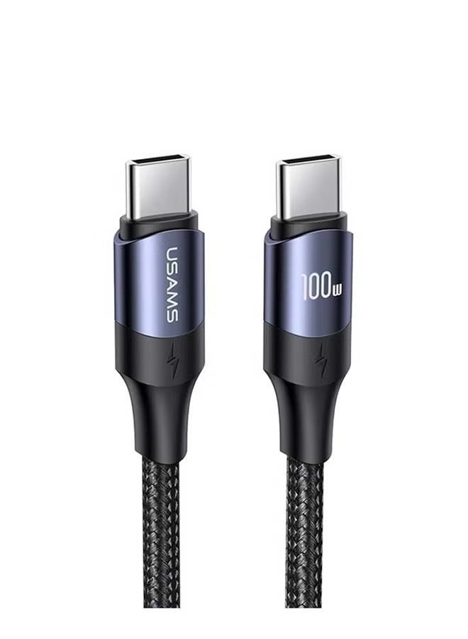 Usams US-SJ524 U71 Type-C To Type-C 100W PD Fast Charging & Data Cable Nylon Braided Aluminum Alloy 100W For Mobile /Ipad /Mac 1.2m Black - Image 1